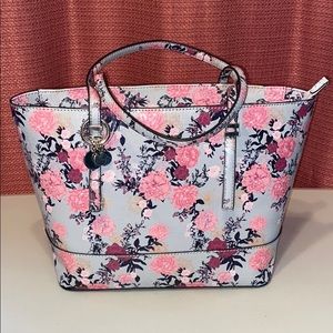 Guess Grey, with pink and purple flowers purse.